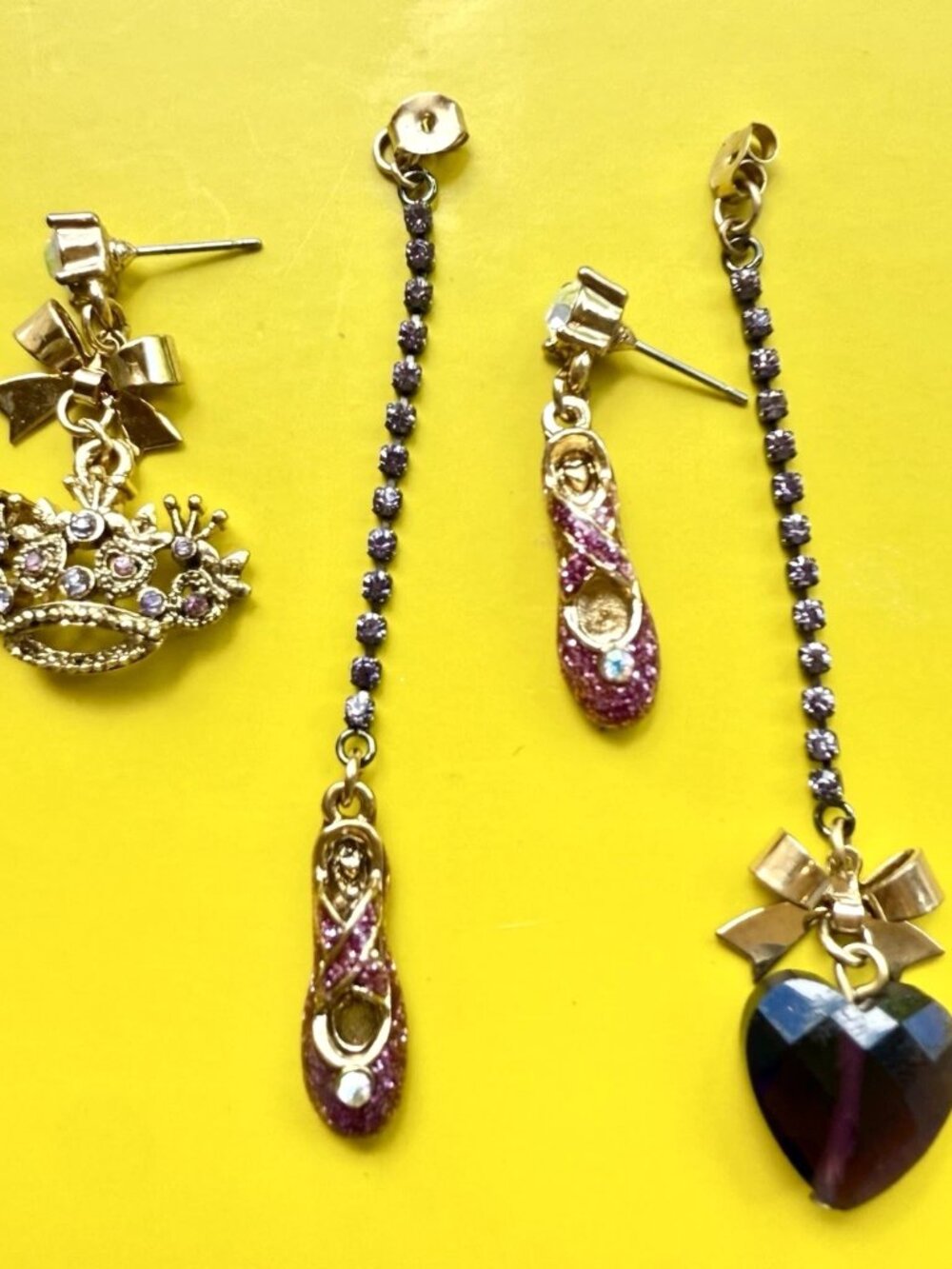 🩰✨ NWT RARE Betsey Johnson Mismatched Earrings Ballerina Slipper Crown Heart
